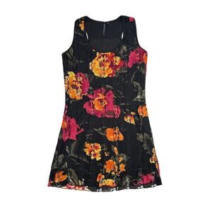 Vintage Y2K Floral Black Mini Shift Dress Size Large